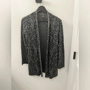 Women’s open long black and gray leopard cardigan size medium